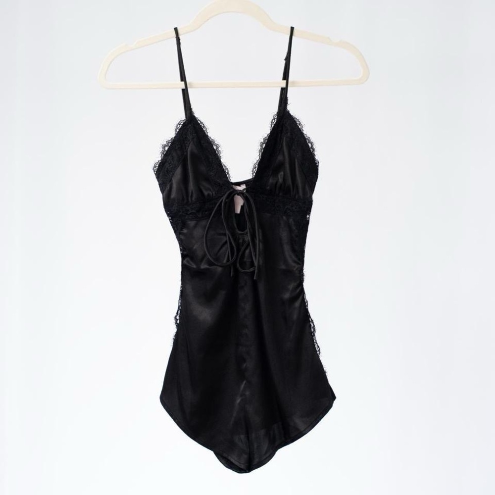 Beginning Boutique Black Teddy with Lace Trim